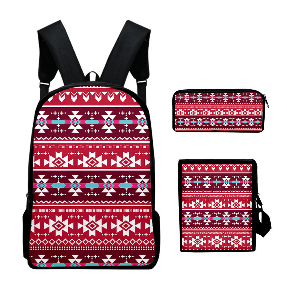 Wholesale Canvas Aztec Pattern Backpack Shoulder Bag Pencil Case Set